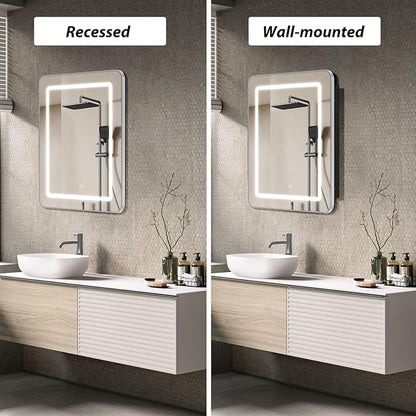 APRILSOUL 20X30 Inch Silver Bathroom Medicine Cabinet with Mirror, Recessed or Surface Lighted Medicine Cabinet with 3 Colors Temperature, Dimmable Light