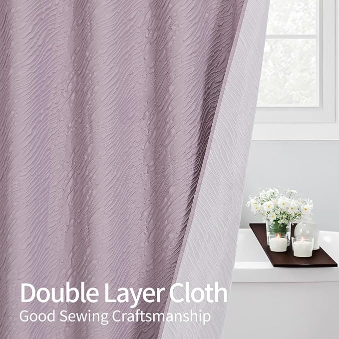 MitoVilla Lavender Shower Curtain, Farmhouse Waves Fabric Shower Curtains for Modern Hotel Bathroom Decor, 3D Geometric Embossed Textured, Waterproof & Wrinkle Resistant, 72 x 72
