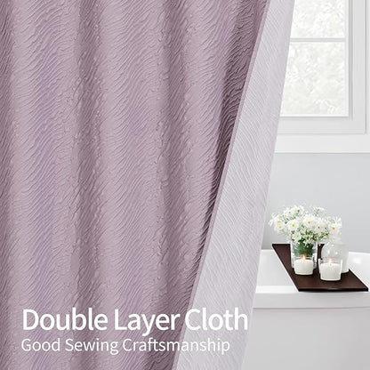 MitoVilla Lavender Shower Curtain, Farmhouse Waves Fabric Shower Curtains for Modern Hotel Bathroom Decor, 3D Geometric Embossed Textured, Waterproof & Wrinkle Resistant, 72 x 72
