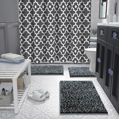 Yimobra Luxury Chenille U-Shaped Toilet Rug, Super Soft Shaggy Contour Bath Mat for Bathroom Floor, Fluffy, Water Absorbent, Non Slip, Machine Washable, Dry Quickly, 24''x 20'', Black & Dark Grey