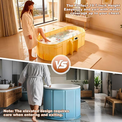 Portable Bathtub for Adult 59" Large Collapsible Cold Plunge Bathtub Foldable No Installation Ice Bath Tub for Shower Stall, Bathroom Hot SPA Soaking Standing Tub