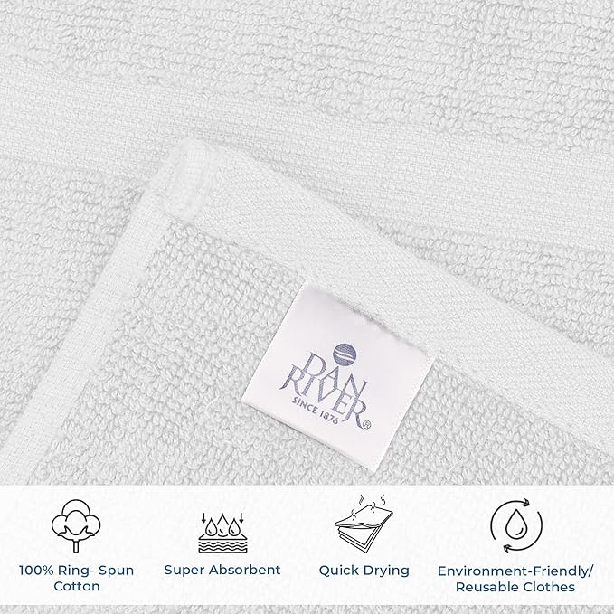 DAN RIVER Classic Cotton Bath Mats Set of 2 – Not a Bathroom Rug, Ultra Soft, Highly Absorbent & Machine Washable Bath Mat Towel for Bathroom Floor Mat – Durable, Quick-Dry, 21x34 Inches, White
