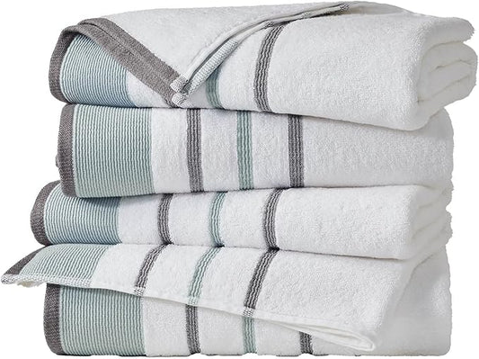 Great Bay Home Decorative Bath Towel Set - Luxury Cotton 4 Pack 54x27 Bath Towel Set - Luxurious, Ultra-Soft, Durable Towels for Bathroom Decor (Eucalyptus/Grey)