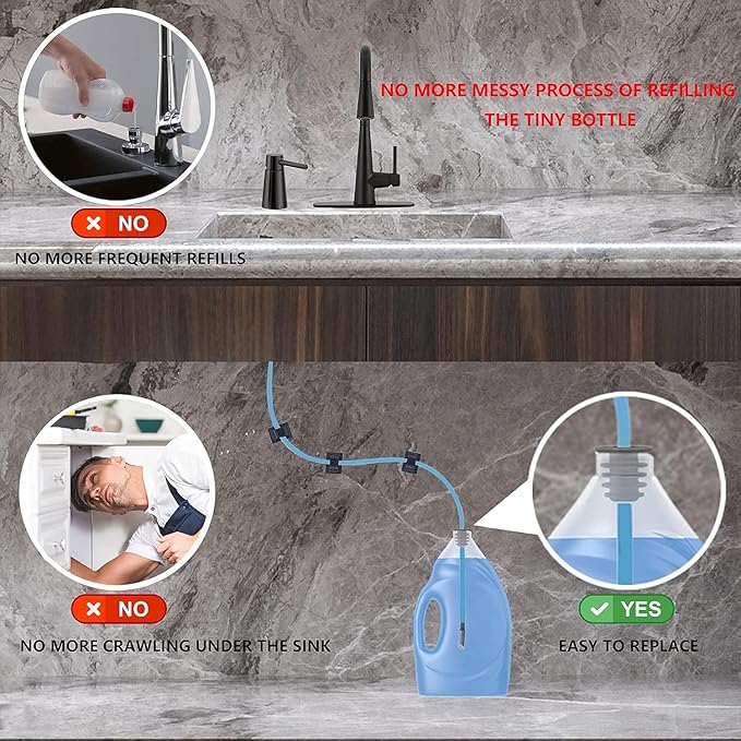 Sink Soap Dispenser Extension Tube Kit with Upgraded Check Valve, with 47" Under Counter Soap Dispenser Tube for Kitchen Sink, Powerful Suction for Countertop Kitchen Sink Accessories