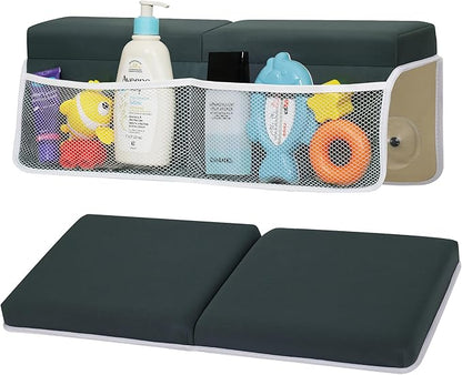 Comfortable Baby Bath Kneeler and Elbow Rest Pad Set, Thick Memory Foam Bath Kneeling Pad with Elbow Support, Baby Bathtub Cushion with Toy Organizer, Non-Slip for Infant or Toddler Bathing
