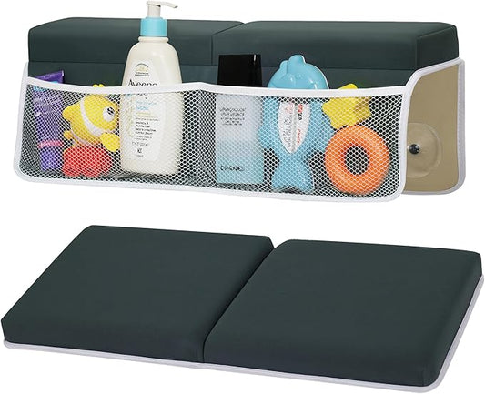 Comfortable Baby Bath Kneeler and Elbow Rest Pad Set, Thick Memory Foam Bath Kneeling Pad with Elbow Support, Baby Bathtub Cushion with Toy Organizer, Non-Slip for Infant or Toddler Bathing