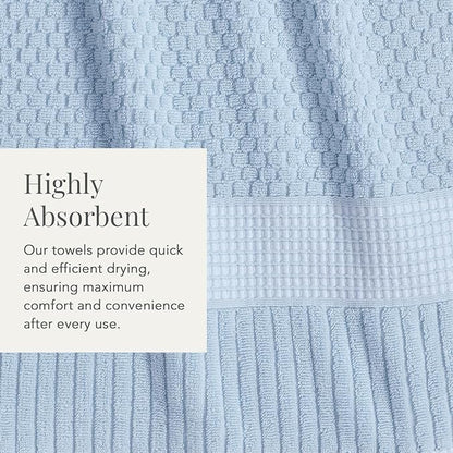 NY Loft 100% Cotton Hand Towel 6 Pack | Super Soft & Absorbent Quick-Dry Hand Towels 16" x 28" |Textured and Durable Cotton | Trinity Collection (6 Pack Hand Towel, Chambray Blue)
