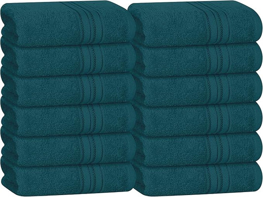 BOUTIQUO Ultra Soft Cotton Washcloths, Contains 12 Piece Face Cloths 12x12 inch, Ideal for Everyday use Face Towels, Compact & Lightweight Multi Purpose Washcloths - Teal
