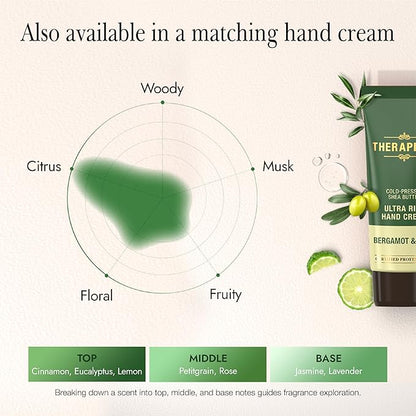 THERAPISPA Scented Body Lotion for Women – Deep Hydration & Refreshing Moisturizer with Shea Butter, Ceramides & Panthenol to Revive & Nourish Dry Skin (Bergamot & Olive, 17.0 fl oz)