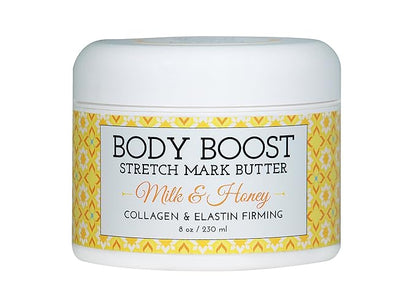 Body Boost Milk & Honey Stretch Mark Butter- Safe for Pregnancy and Nursing- Repair Stretch Marks and Scars- Paraben, Phenoxyethanol Free