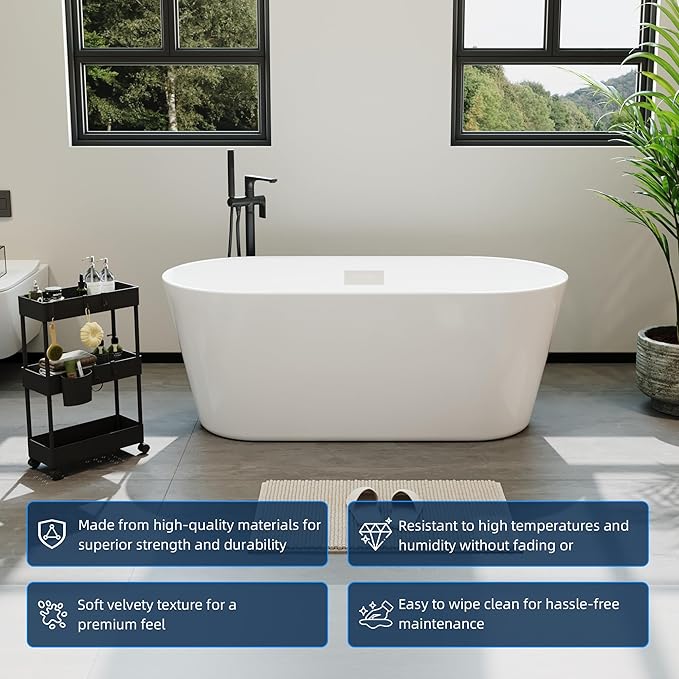 67'' Acrylic Freestanding Bathtub, Modern Soaking Tub, Deep Upright Bath, Non-Slip, cUPC Certified, Chrome Drain, Easy Clean, Spa Experience for Contemporary Bathroom Design