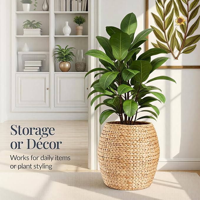 Best Choice Products Scalloped Multipurpose Hyacinth Storage Basket, Plant Décor, Handwoven Organizer Tote for Bedroom, Living Room, Nursey, w/Lid - Natural