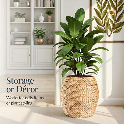 Best Choice Products Scalloped Multipurpose Hyacinth Storage Basket, Plant Décor, Handwoven Organizer Tote for Bedroom, Living Room, Nursey, w/Lid - Natural
