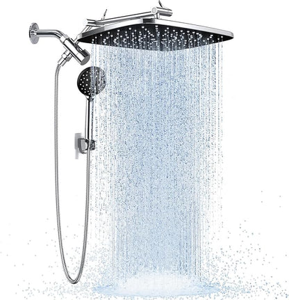 Veken 14" Wide Rain Shower Head with Handheld, High Pressure Handheld Shower Heads with Multi Spray Modes, Rainfall Combo with Metal Extension Arm,Detachable Dual Shower, Extra Long Hose,Silver Chrome