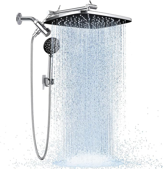Veken 14" Wide Rain Shower Head with Handheld, High Pressure Handheld Shower Heads with Multi Spray Modes, Rainfall Combo with Metal Extension Arm,Detachable Dual Shower, Extra Long Hose,Silver Chrome