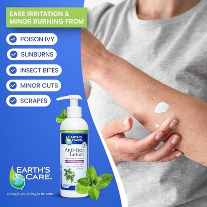 Earth's Care Anti Itch Lotion with Menthol and Camphor - Steroid Free - Soothes Sunburn, Dry and Itchy Skin, and Minor Skin Irritation, FL. 8 OZ