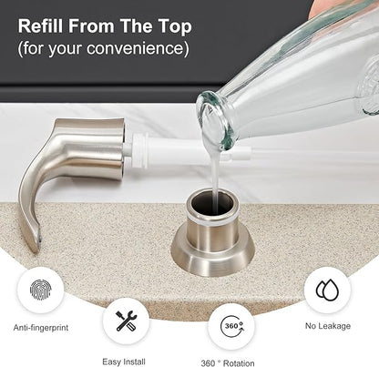 GAGALIFE Kitchen Sink Soap Dispenser with Large Bottle (Brushed Nickel), Built in Sink Soap Dispenser Refill from Top G080BN