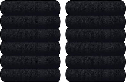 GLAMBURG Ultra Soft 12-Piece Washcloths Set 13x13-100% Ringspun Cotton - Durable & Highly Absorbent Face Towels - Ideal for use in Bathroom, Kitchen, Gym, Spa & General Cleaning - Black