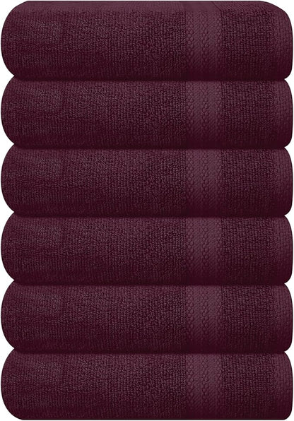 GLAMBURG Ultra Soft 6-Piece Hand Towel Set 16x28-100% Ringspun Cotton - Durable & Highly Absorbent Hand Towels - Ideal for use in Bathroom, Kitchen, Gym, Spa & General Cleaning - Burgundy
