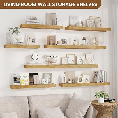 fuqing Floating Shelves for Wall, Wall Mounted Wood Floating Shelf with Invisible Brackets for Living Room, Bathroom, Bedroom, Kitchen Storage and Decor, 40 Inch Set of 2, Oak