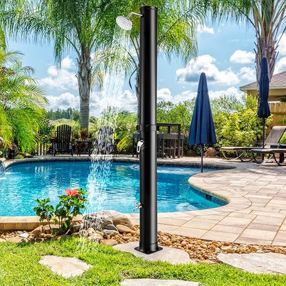 Giantex 7.2 FT 10 Gallon 2-Section Solar-Heated Outdoor Shower, Pool Shower W/Free-Rotating Shower Head, Foot Tap Spigot, Faucet, Temperature and Pressure Adjustment for Backyard, Garden, Beach Spa
