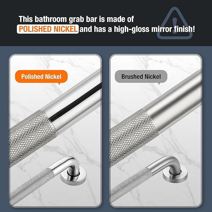 Grab Bars for Shower, 2 Pack 16-Inch Anti Slip Shower Handles for Elderly, Safety Shower Grab Bar, Stainless Steel Handicap Grab Bars for Bathroom (Polished Nickel 1" Diameter)