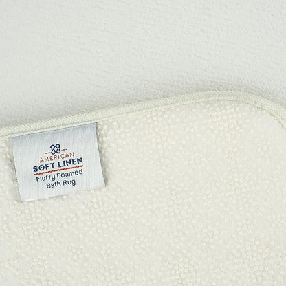 American Soft Linen 21x32 Fluffy Foamed Slip Reducer Bath Rug, Machine Washable Area Bath Mat Rugs for Bathroom, White