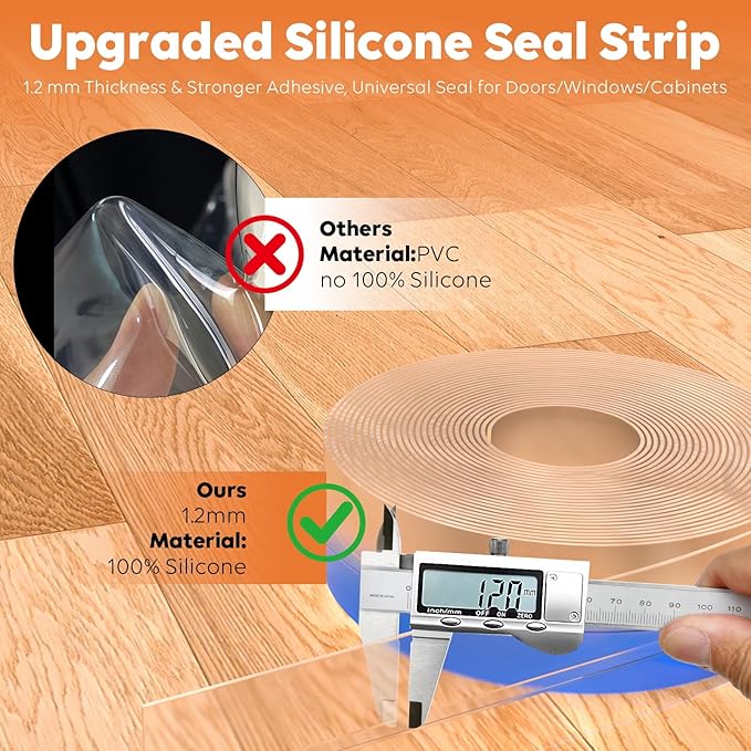 T-Shaped Silicone Door Weather Stripping for Side, 1.97 in x 50 Ft Door Draft Stopper Shower Seal Strip for Door Frame & Windows and Shower Sweep Gaps(Clear)