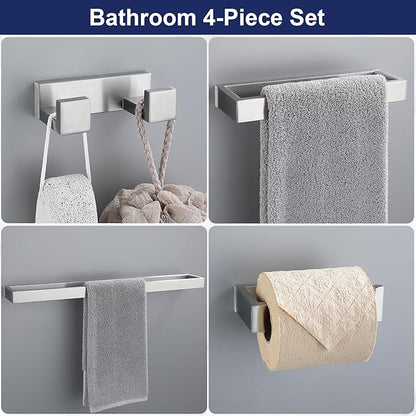 Brushed Nickel 4-Piece Bathroom Hardware Accessories Set, Bathroom Hardware Set including Towel Bar,Towel Holder, Toilet Paper Holder,Towel Hook, SUS304 Stainless Steel Bath Towel Bar Set Wall Mounted