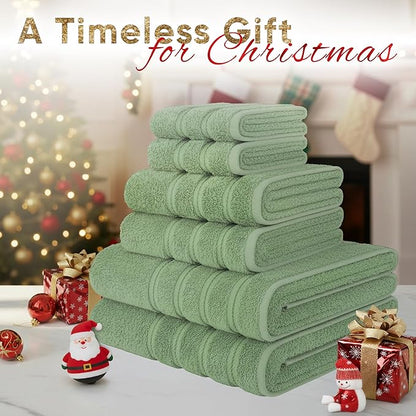 American Soft Linen Luxury 6 Piece Towel Set, 2 Bath Towels 2 Hand Towel 2 Washcloths, 600 GSM 100% Cotton Turkish Towels for Bathroom, Sage Green Towel Sets