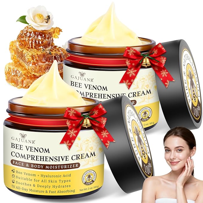 Bee Venom Comprehensive Cream, Bee Venom Skin Treatment Cream, All-in-One Nourishing Treatment with Hyaluronic Acid, Lifting Firming Repair Moisturizer, Natural Gentle Formula for All Skin, 60g * 2PCS