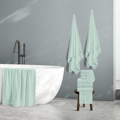 Belizzi Home 100% Cotton Towel Set, Contains 6 Soft Bath Towel, 6 Hand Towels, 12 Wash Cloths - Compact Absorbent Lightweight & Quickdry Towels for Bathroom - 24 Piece Bathroom Towel Set - Sea Green