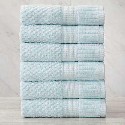 NY Loft 100% Cotton Hand Towel 6 Pack Hand Towel Set | Super Soft & Absorbent Quick-Dry Hand Towels 16" x 28" |Textured and Durable Cotton | Trinity Collection (6 Pack Hand Towel, Seafoam)