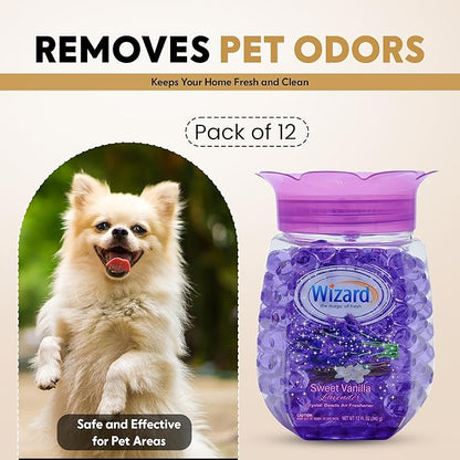 12 WIZARD Odor Eliminator Gel Beads - 12 oz, Air Freshners For Bathroom. Rooms, Per Areas and Car Freshner - Sweet Vanilla Lavender