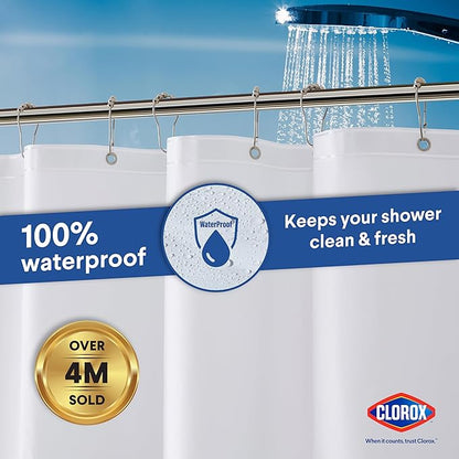 CLOROX Shower Curtain Liner, Premium Lightweight Flexible Waterproof 8g PEVA for Bathroom with Weighted Magnets, Standard Size 72" x 72", White 1 Pack