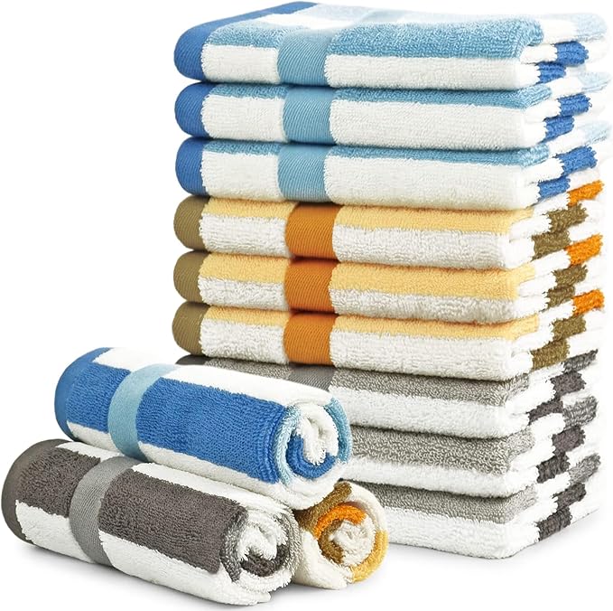 Jacquotha 12 Pack Wash Cloths for Showering 3 Colors, Cotton Washcloths Gentle for Men Women Kids, Durable Wash Rags Large Size 13" X 13"