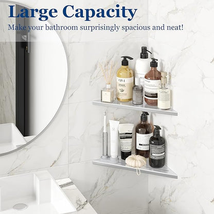 Corner Shower Shelves, 10” Recessed Tile Shower Shelf, 304 Stainless Steel Grout in Corner Tile Shower Shelves, No Drilling, Brushed Nickel, 2 Pack
