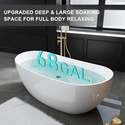 65" Acrylic Freestanding Bathtubs, Stand Alone Tub, Soaking Tubs for Bathroom, Integrated Overflow and Drain, cUPC Certified, Gloss White