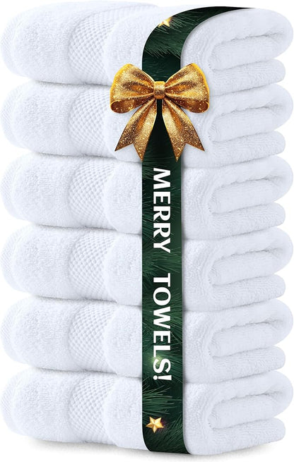 Luxury White Hand Towels - Soft 100% Turkish Cotton | Highly Absorbent Hotel spa Bathroom Towel Collection | 16x30 Inch | Set of 6