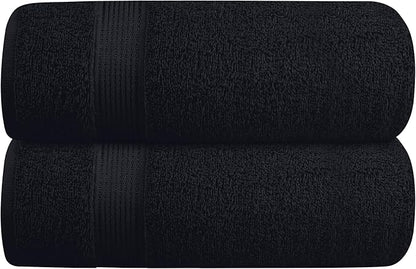 Elvana Home Cotton 2 Pack Oversized Bath Towel Set 28x55 inches, Large Bath Towels, Ultra Absorbant Compact Quickdry & Lightweight Towel, Ideal for Gym Travel Camp Pool - Black
