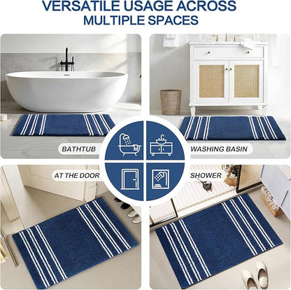 Kmson Bathroom Rugs Mat, 36"x24" Ultra Soft Washable Shaggy Chenille Bath Rugs, Non-Slip Fluffy Thick Water Absorbent Microfiber Mat for Bathtub, Sink and Shower, Navy Blue
