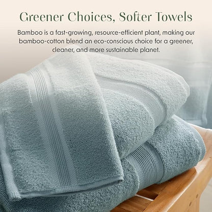 Springtree Home Luxury Bamboo Rayon Bath Towel Set 6 Piece Set | 35% Bamboo Rayon - 65% Cotton | Absorbent Quick-Dry Towels for Bathroom | Oeko-TEX Standard 100 Cotton | Aegean