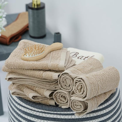 Tens Towels Pack of 24 Washcloths, 12 x 12 Inches, Lighter Weight, Quick to Dry, Super Soft & Absorbent, Gentle Face Towels, Hotel Quality, Perfect for Bathroom, Gym, Spa (Beige, 24 Pack)