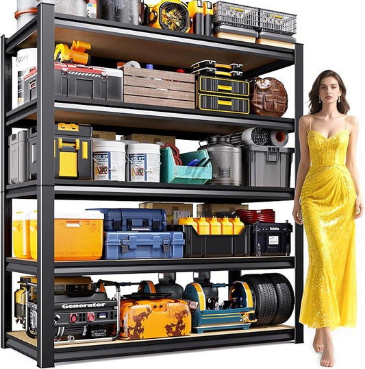 45.6" W Garage Shelving Heavy Duty 5-Tier Storage Shelves, Home Storage Shelf, Adjustable Metal Shelving Unit, for Pantry, Kitchen, Basement, Warehouse, 45.6" Wx17.7 Dx71.2 H, Black