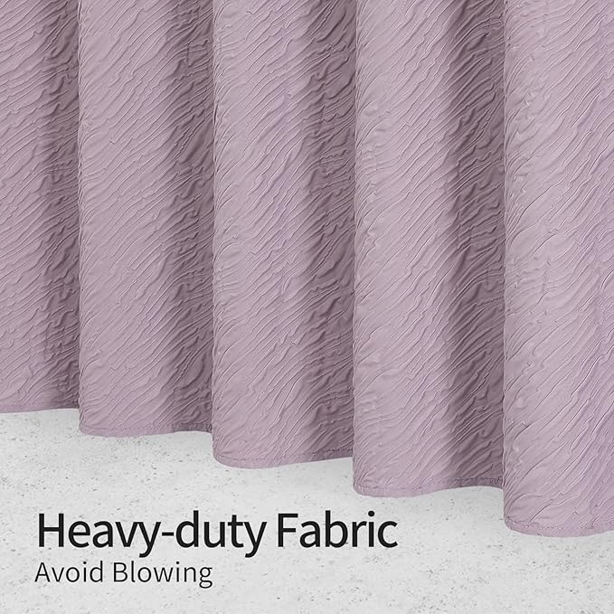 MitoVilla Lavender Shower Curtain, Farmhouse Waves Fabric Shower Curtains for Modern Hotel Bathroom Decor, 3D Geometric Embossed Textured, Waterproof & Wrinkle Resistant, 72 x 72