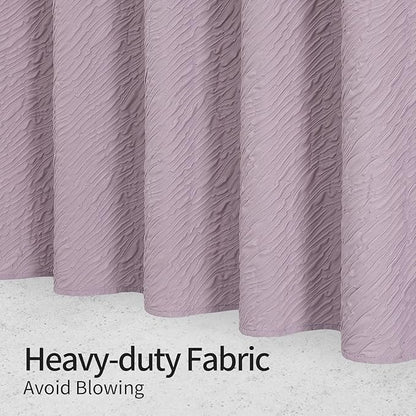 MitoVilla Lavender Shower Curtain, Farmhouse Waves Fabric Shower Curtains for Modern Hotel Bathroom Decor, 3D Geometric Embossed Textured, Waterproof & Wrinkle Resistant, 72 x 72