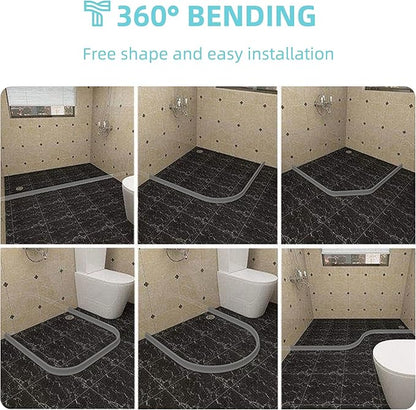 Shower Threshold Water Dam,Walk in Shower Water Guard, Shower Dam Water Barrier Bathroom Sink Splash for Dry And Wet Separation Caulk Seal Strip Edge Trim (39Inch, Gray)