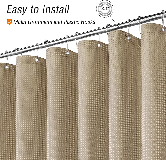 Gibelle Beige Shower Curtain, Waffle Weave Textured Fabric Shower Curtain for Bathroom - Soft Cloth & Hotel Spa Luxury, Water Repellent, Machine Washable, 72X72, Beige