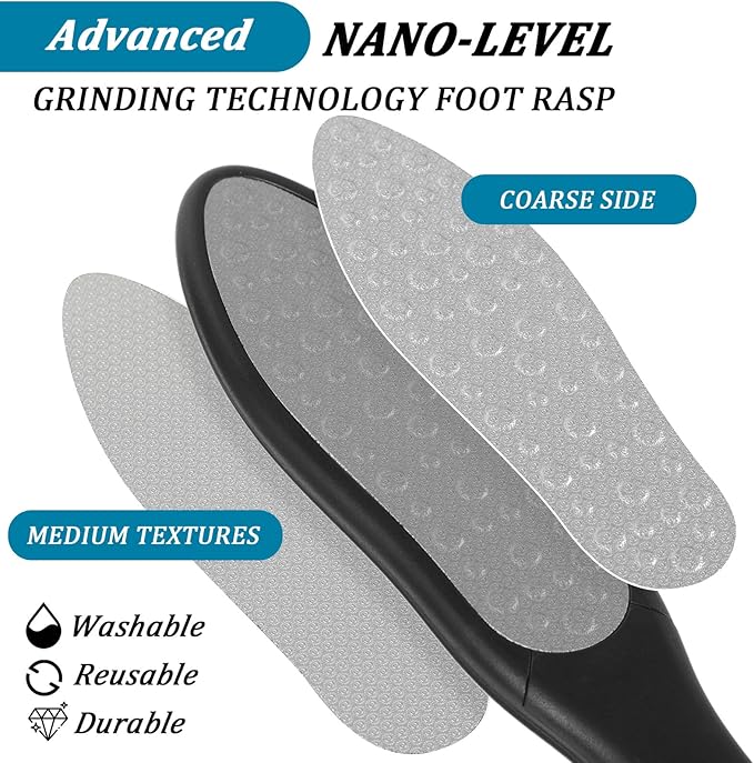 Double-Sided Nano Glass Foot File, Heel Scraper for Cracked Heels and Dry Dead Skin, Black Calloused Feet Remover Tool, Professional Foot Files Pedicure File for Home Salon