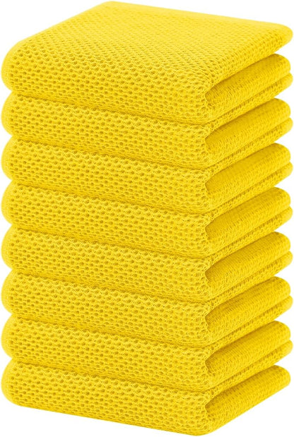 Homaxy 100% Cotton Waffle Weave Kitchen Dish Towels, Ultra Soft Absorbent Quick Drying Cleaning Towel, 13 x 28 Inches, 8-Pack, Yellow